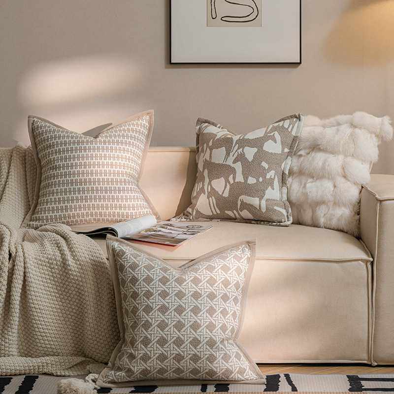 法式奶油风高级感客厅沙发靠垫抱枕现代轻奢样板间靠枕黑白系提花