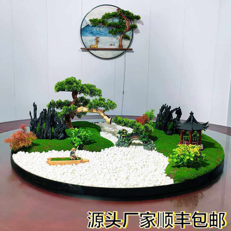 热销新款餐桌中间摆花桌摆电动转盘苔藓饭店包间餐厅微缩景观摆台