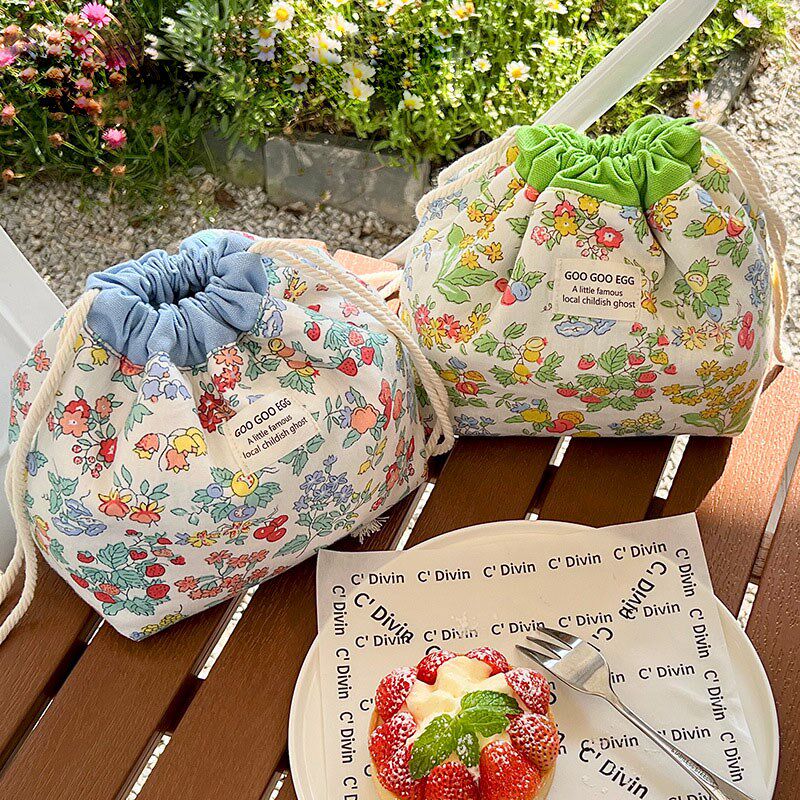 自制ins碎花抽绳n束口收纳袋相机防撞化妆包内胆包旅行杂物整理袋