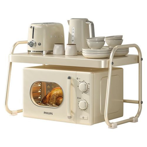 奶油风厨房置物架微波炉烤箱架子家用双层台面R桌面电饭锅收纳支