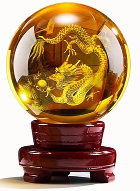 龙水晶球摆件转运珠高档鸿运珠家用花瓶装饰品Q玄关客厅办公桌家