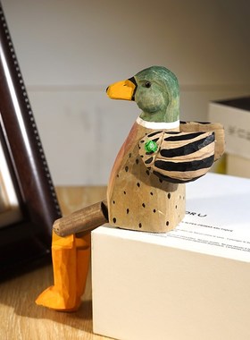 大长腿鸭子手工木雕小摆件木质雕刻趣味搞怪办P公室桌面装饰品礼