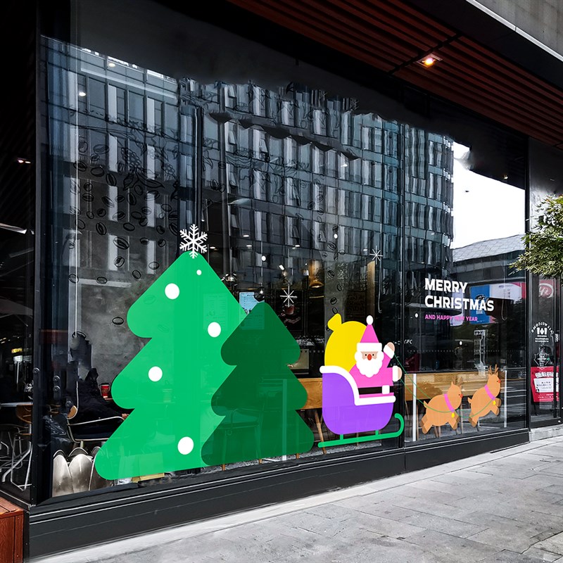圣诞节静电玻璃门装饰贴纸童装店餐厅咖啡店可爱橱窗布置免胶贴画图片