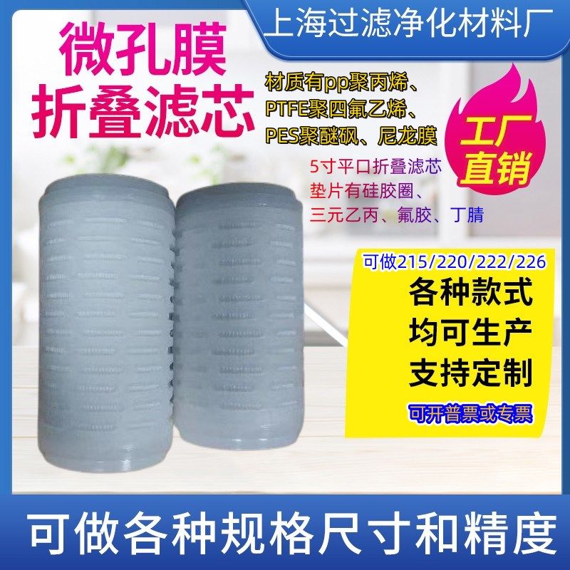 5寸平口垫圈摺叠滤芯pp聚丙烯PTFE聚四氟乙烯PES聚醚碸微孔膜滤芯