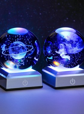 水晶球小夜灯摆件太阳系月v球水母玻璃球桌面装饰品送朋友生日礼