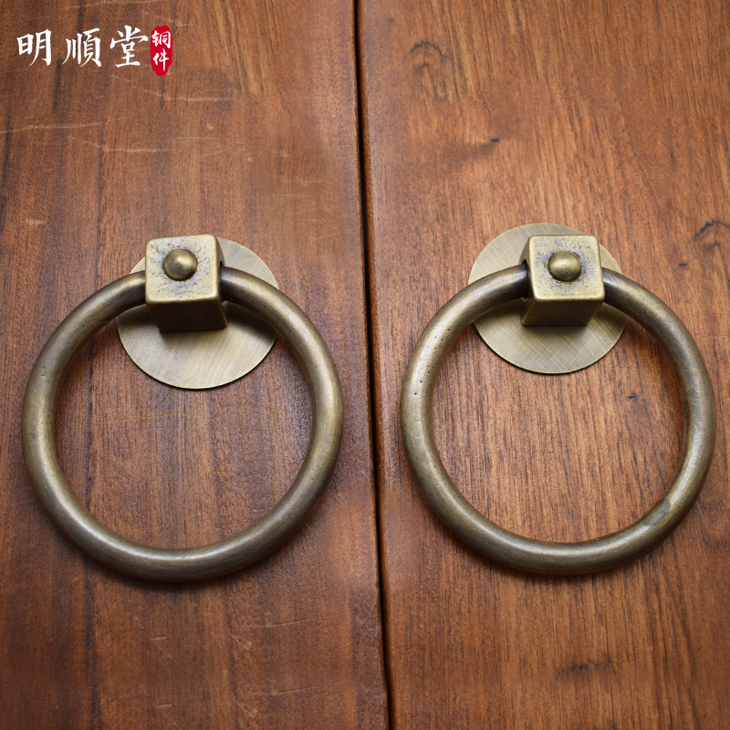 中式仿古大门g小号纯铜拉环简约木门铜门环单孔铜拉手圆把手铜配
