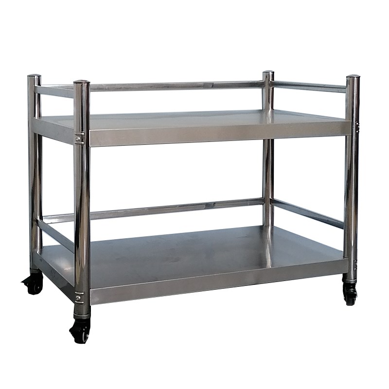 厨房带轮围栏置物架二层不锈钢A可移动杂物架收纳柜可推拉小型推