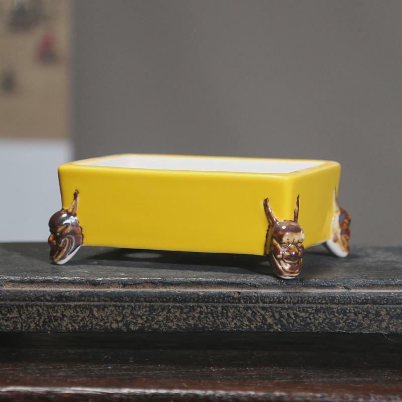 紫砂花盆日式鬼足鬼面夜叉u陶瓷盆景马槽盆桌面长方形觅陶乡小盆