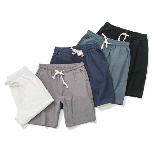 Mens Cotton and Linen Shorts Youth Loose Half Beach Pants L