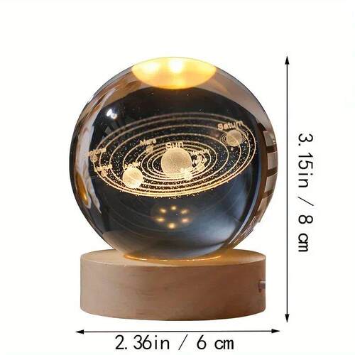 3D Saturn Solar Laser Engraved Glass Crystal Globe With Wood