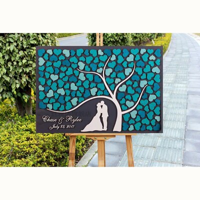 Personalized 3D Guest Book,Alternative Wood Heart Wedding Gu