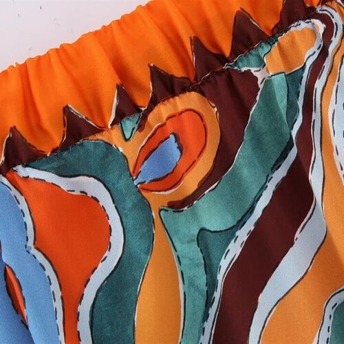 Vintage Printed Trousers Women 2023 New Fashion Elastic Wais
