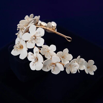Vintage White Flower Brides Tiara Headpieces Crystal Hairban