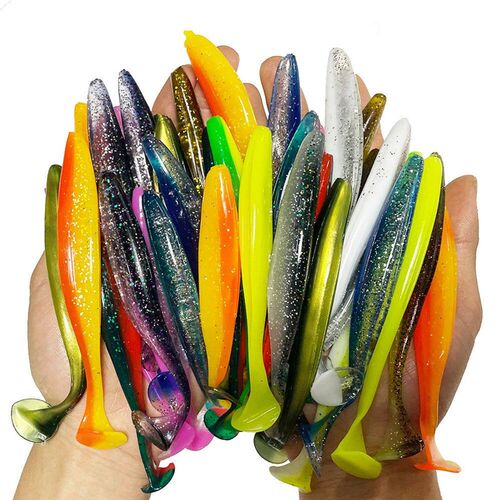 1-100pcs T Tail 70mm 90mm 120mm Shad Worm Soft Bait Artifici