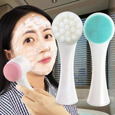 Silica Gel Facial Brush Double Sided Facial Cleanser Blackhe