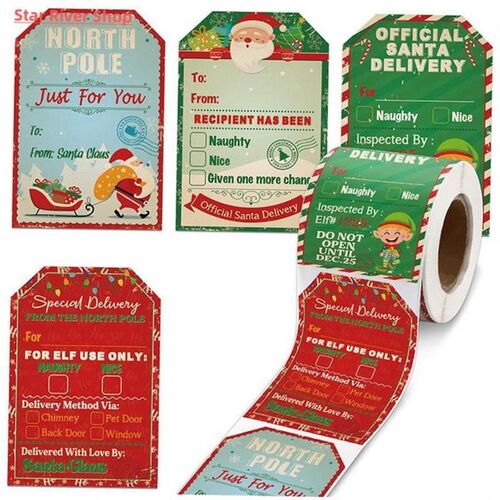200pcs Merry Christmas Gift Tags Santa Claus Labels Sticker
