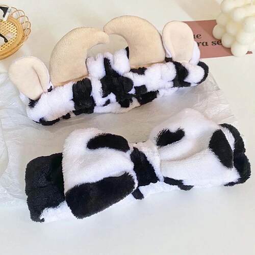 Cow Pattern Wash Face Hair Hoop Hairbands Soft Flannel Anima