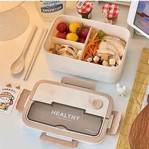 Compartment Lunch Box Plastic Portable Lunchbox Students Off
