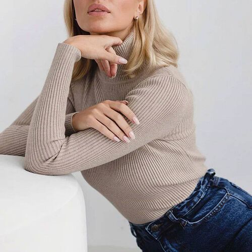 Basic Mock Neck Ribbed Sweaters for Women Cute Sexy Knitted