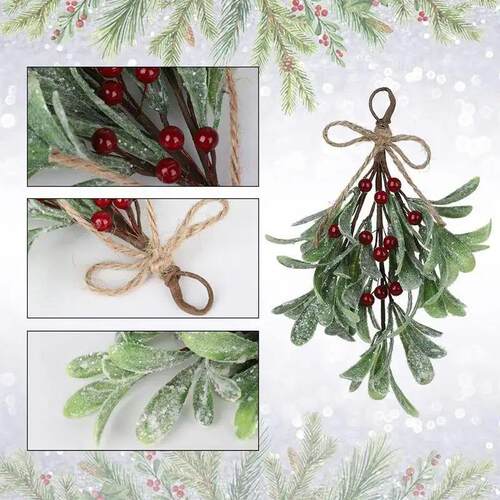24cm Artificial Mistletoe Branch Fake Red White Decorative F