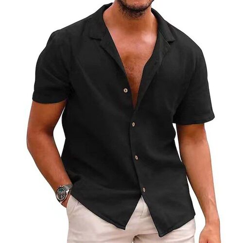 Summer 2025 Mens Relaxed Casual Shortsleeved Shirt with Lape