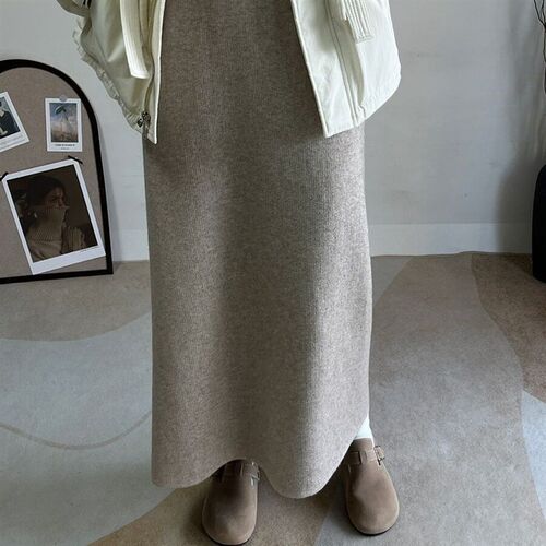 [velvet] Split Knitted Skirt rendy Womens High Waist Hip ve