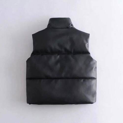 2023 Autumn Winter PU Leather Coat Women Black Stand Collar