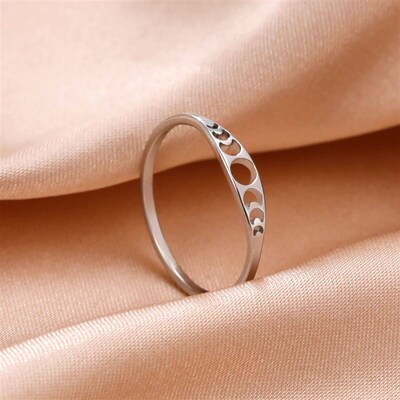 Skyrim Moon Phase Ring Stainless Steel Crescent Moon Women R