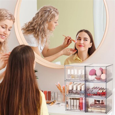 Clear Stackable Storage Drawer Makeup Organizer Plastic Bins