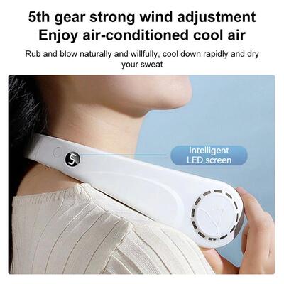 Portable Wearable Neck Fan USB Rechargeable 5 Speeds Adjusta