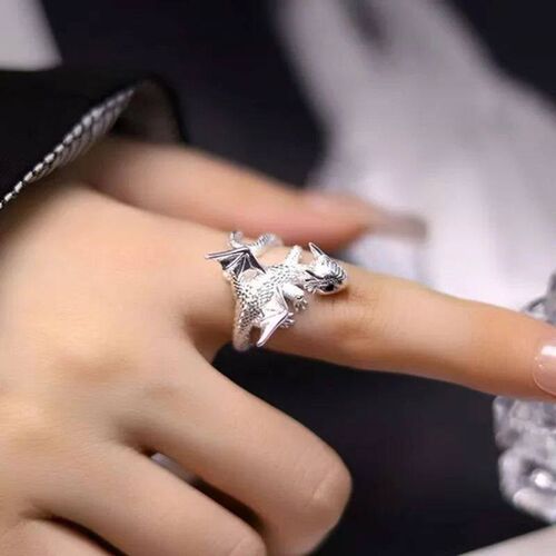Vintage Dark Dragon Opening Rings for Men Women Cute Animal