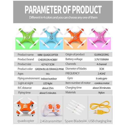 CX-10 Mini 2.4g 4CH RC Remote Control Quadcopter Helicopter