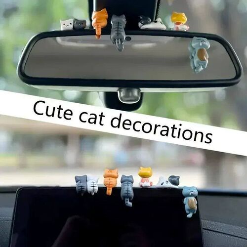 6Pcs Cute Mini Cartoon Cat Ornaments, Car Screen Edge Decora
