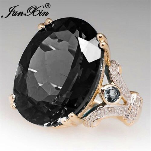 Luxury Female Big Black Stone Ring Fashion Silver Color Zirc