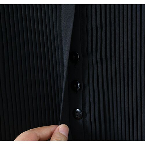 High Quality Women Chiffon Blouse Front Pleated Long Sleeve