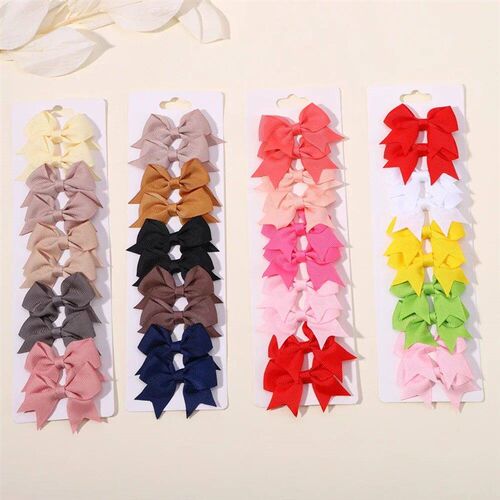 10Pcs/lot Kids Solid Color Ribbon Baby Bows Hair Clips for B