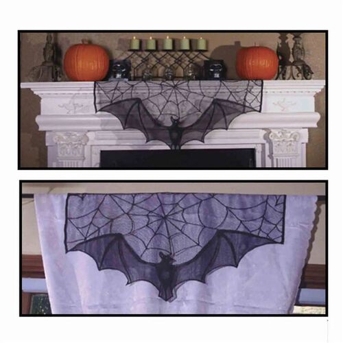 Halloween Black Lace Spider Web Cobweb Bat Fireplace Mantle