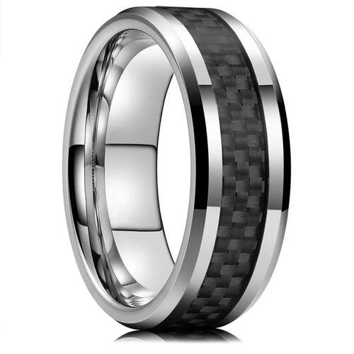 Silver Color Titanium Stainless Steel Rings for Men Black