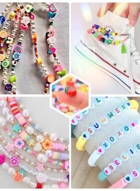 280Pcs Fruit,Flower and Cake Styles Polymer Clay Beads Brace
