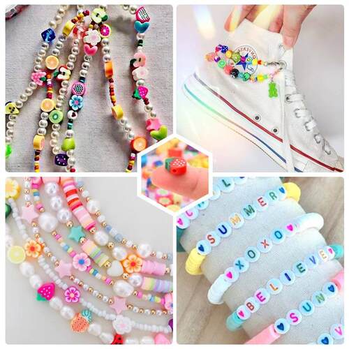 280Pcs Fruit,Flower and Cake Styles Polymer Clay Beads Brace