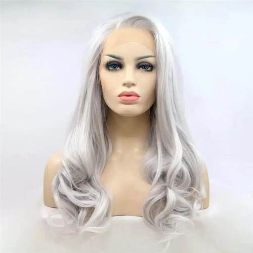 Platinum Grey Wigs Heat Resistant Fiber Hair Side Part Body