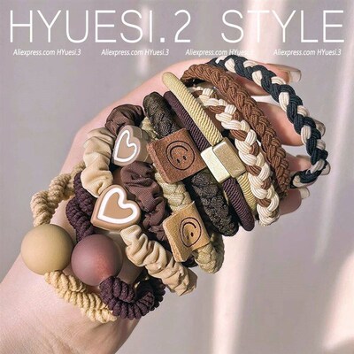 5pcs/Set Simple Heart Ball Charms Scrunchie No Damage Elasti