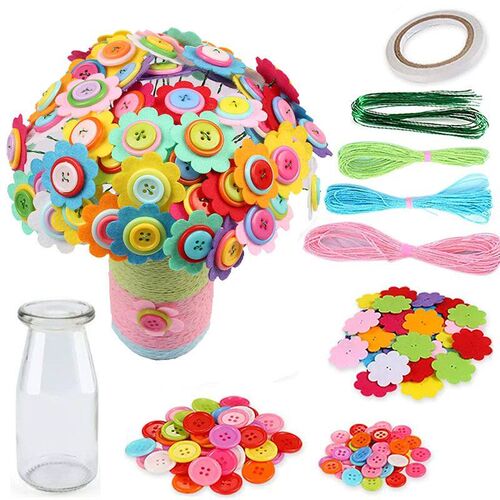 Flower Craft Kit Bouquet with Buttons and Felt Flowers Vase