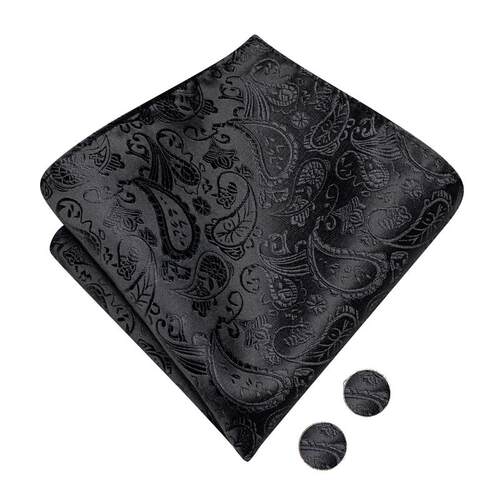 Hi-Tie Silk Pre-tied Mens Bowtie Hanky Cufflinks Set Bow Tie
