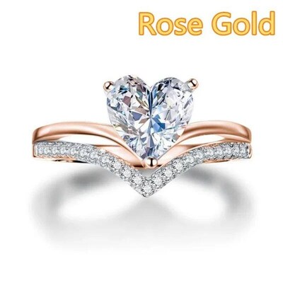 2023 New cate Silver Color White Zircon Stones Heart Rings f