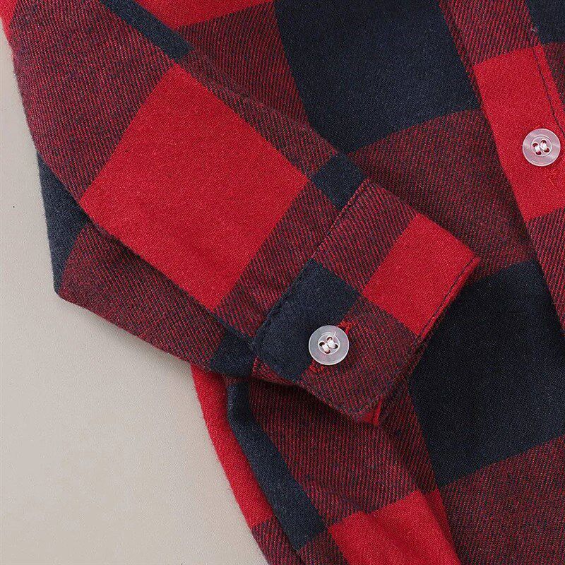0-18 Months Newborn Baby Boy Romper Long Sleeves Red Plaid B - 实物图
