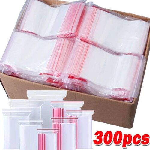 100/300Pcs Thicken Zipper Sealed Bags Clear Plastic Storage