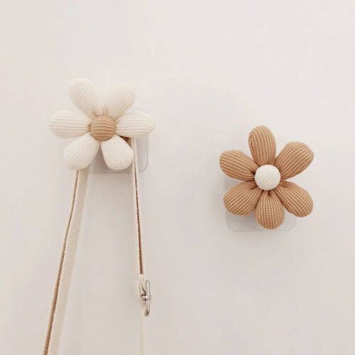 INS Flower Wall Hook Wooden Sticky Hooks Towel Coats Storage