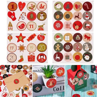 1-24 Number Merry Christmas Gift Stickers Advent Calendar Nu