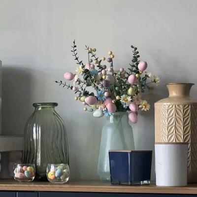 1-10PCS Easter Egg Floral Stems Artificial Daisy Eucalyptus